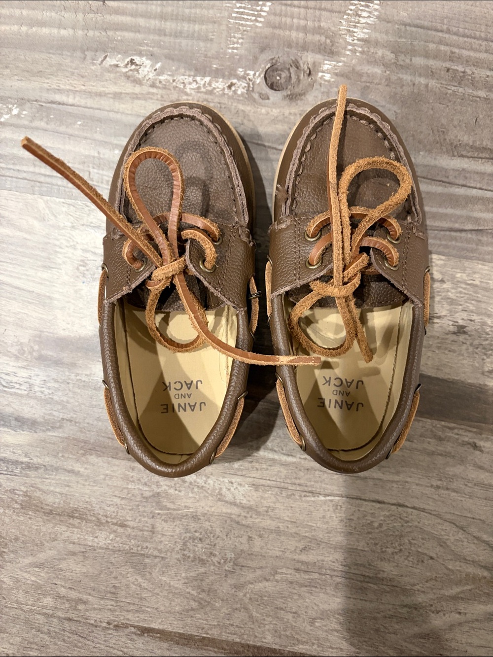 Janie and Jack Brown Leather Moccasin Boat Shoes